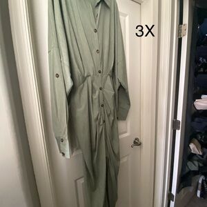 Green Button-Up Hi Low Dress